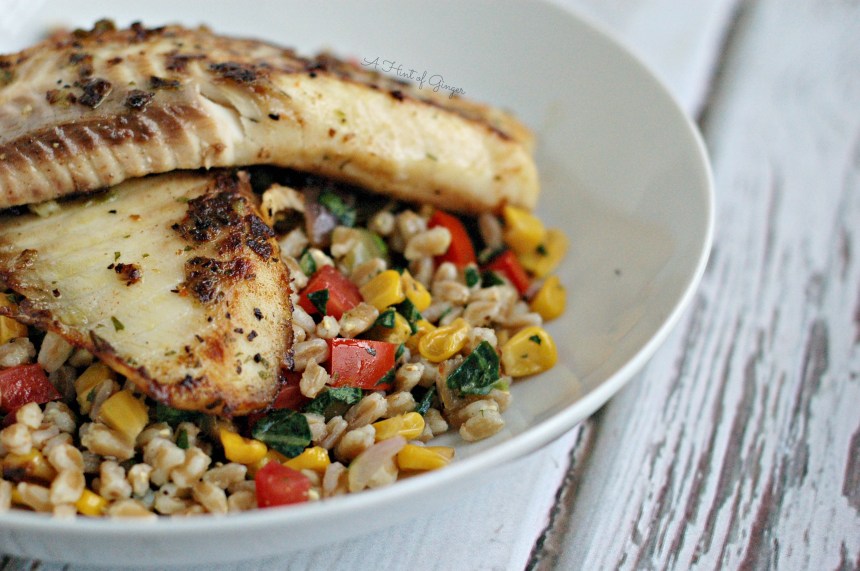 Habanero & Green Pepper Crusted Tilapia Over Farro Salad