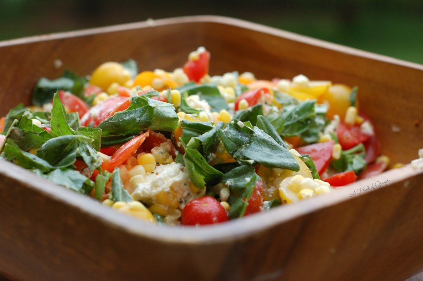 Corn, Tomato, Mozzarella, Basil Salad